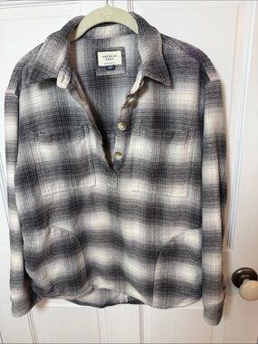American Eagle Plaid Flannel Button-Front Shirt Jacket Shacket Top